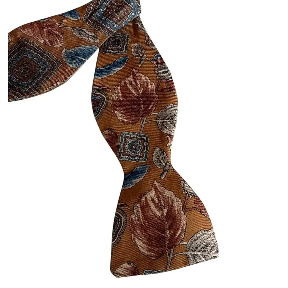 Vintage Bert Pulitzer Silk Bow Tie Brown Leaf Print